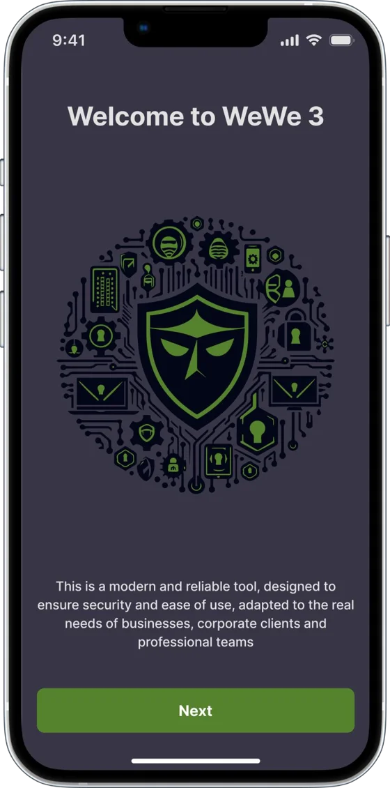 WeWe3 Enterprise welcome screen