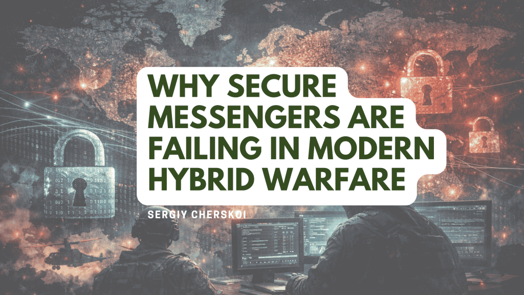 Global cyber warfare concept with world map, hacker silhouette, military operator, and digital security locks illustrating hybrid cyber threats and secure communications — image for article by Sergiy Cherskoi about WeWe3